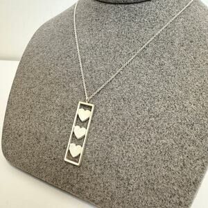 TIFFANY & CO. Sterling Silver Triple Heart Bar Pendant Necklace 925 Rectangle